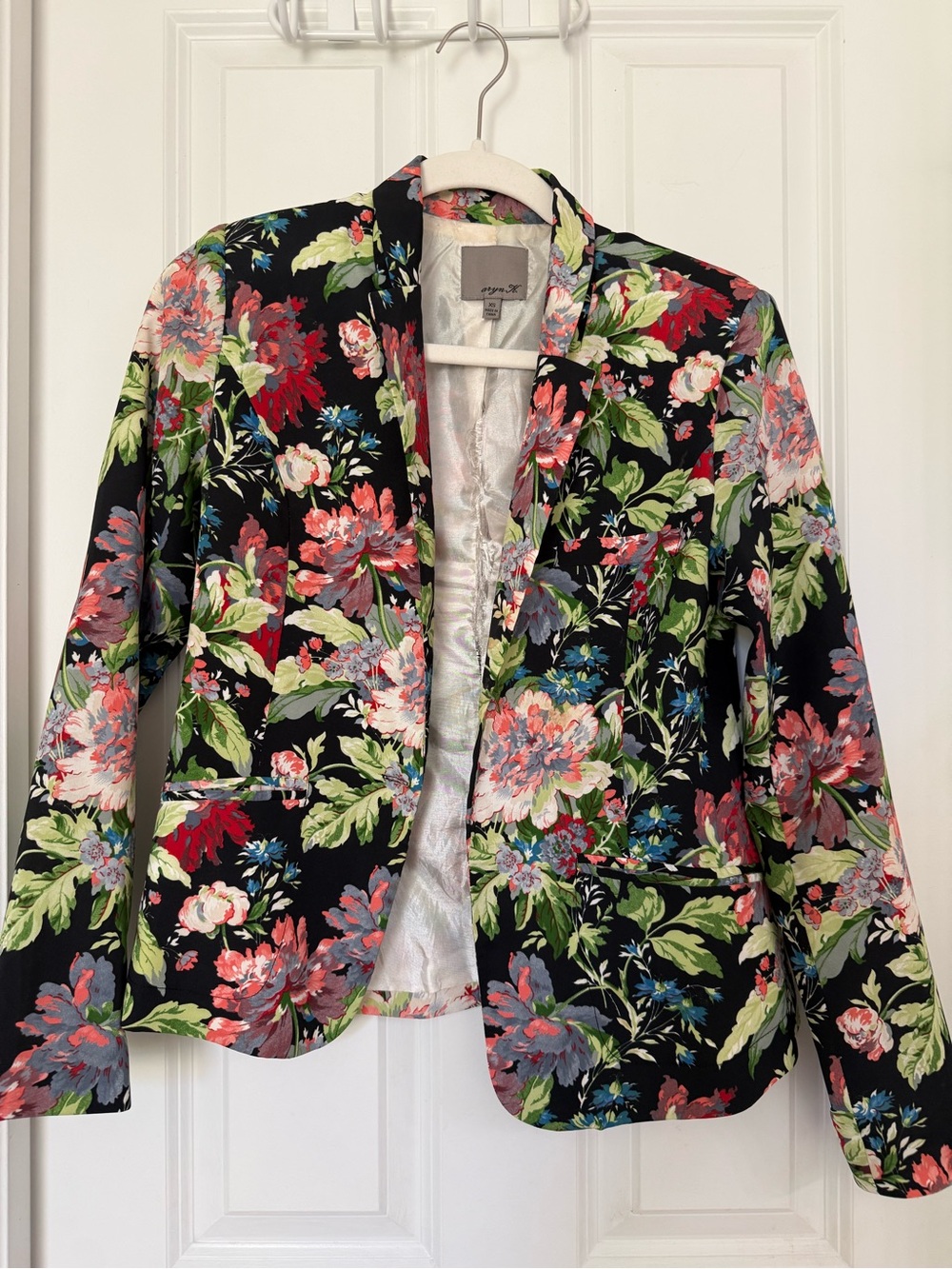 Aryn K Black Floral Blazer with Multicolor Blooms